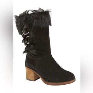 BearPaw Madeline Brown Suede Fur-Trim Boots Women’s 9